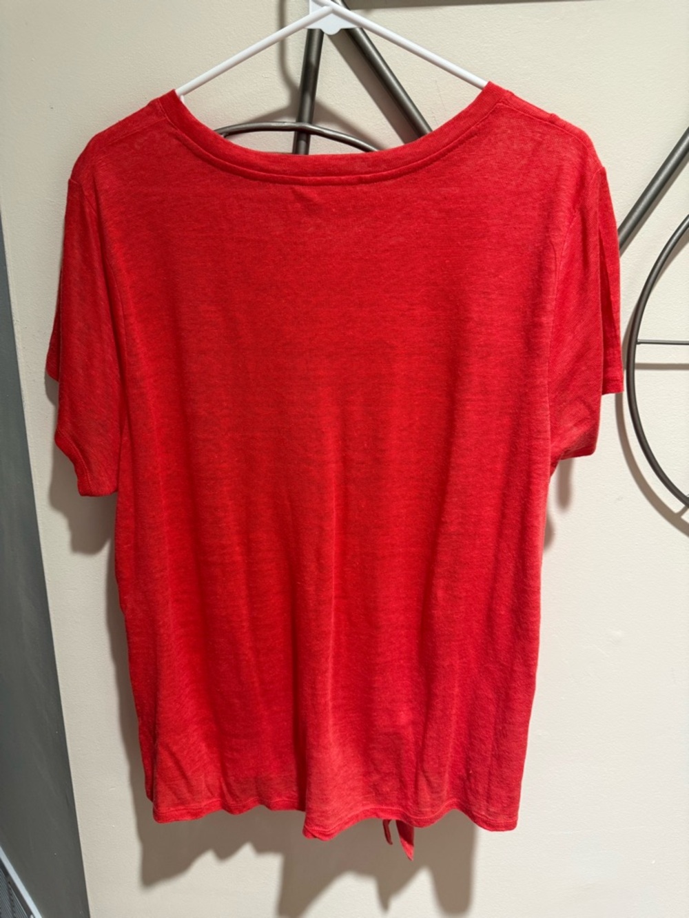 J. Jill Love Linen Women’s Red Tie-Hem Short Sleeve Top Size L Petite 100% Linen - Picture 4 of 4